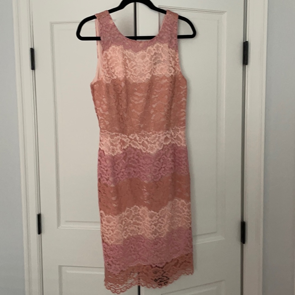 Tahari lace mini dress, shades of peach/blush